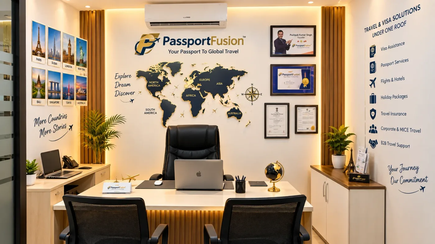 Inside the PassportFusion office — travel and visa solutions under one roof